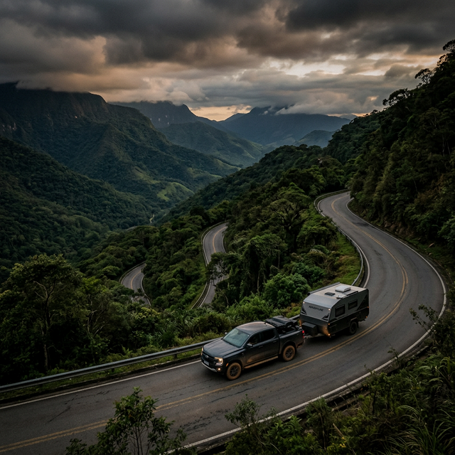 Trailer em estrada de montanha brasileira